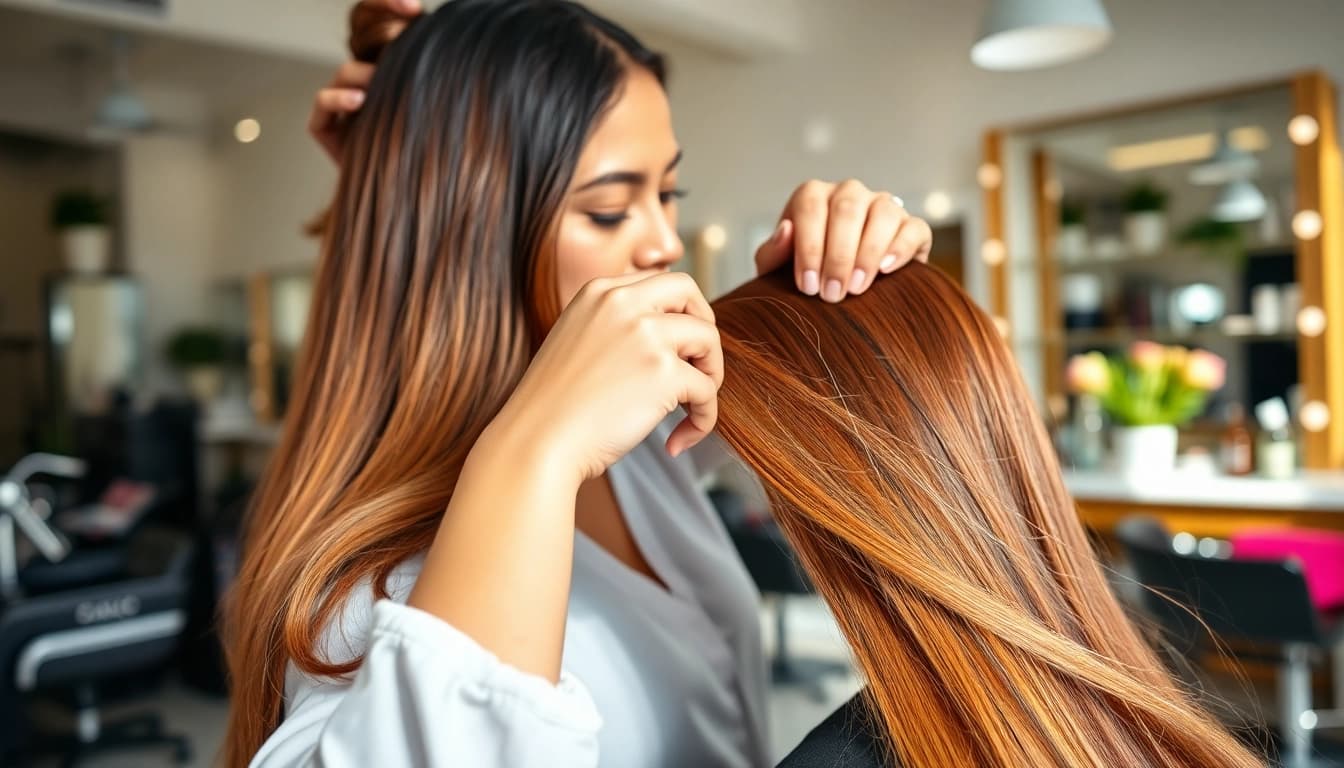 Apply sew in weft hair extensions effortlessly in a modern salon setting.