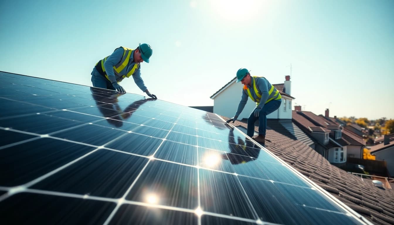 Solar Panel Installation Nottingham experts efficiently installing solar panels on a residential rooftop.
