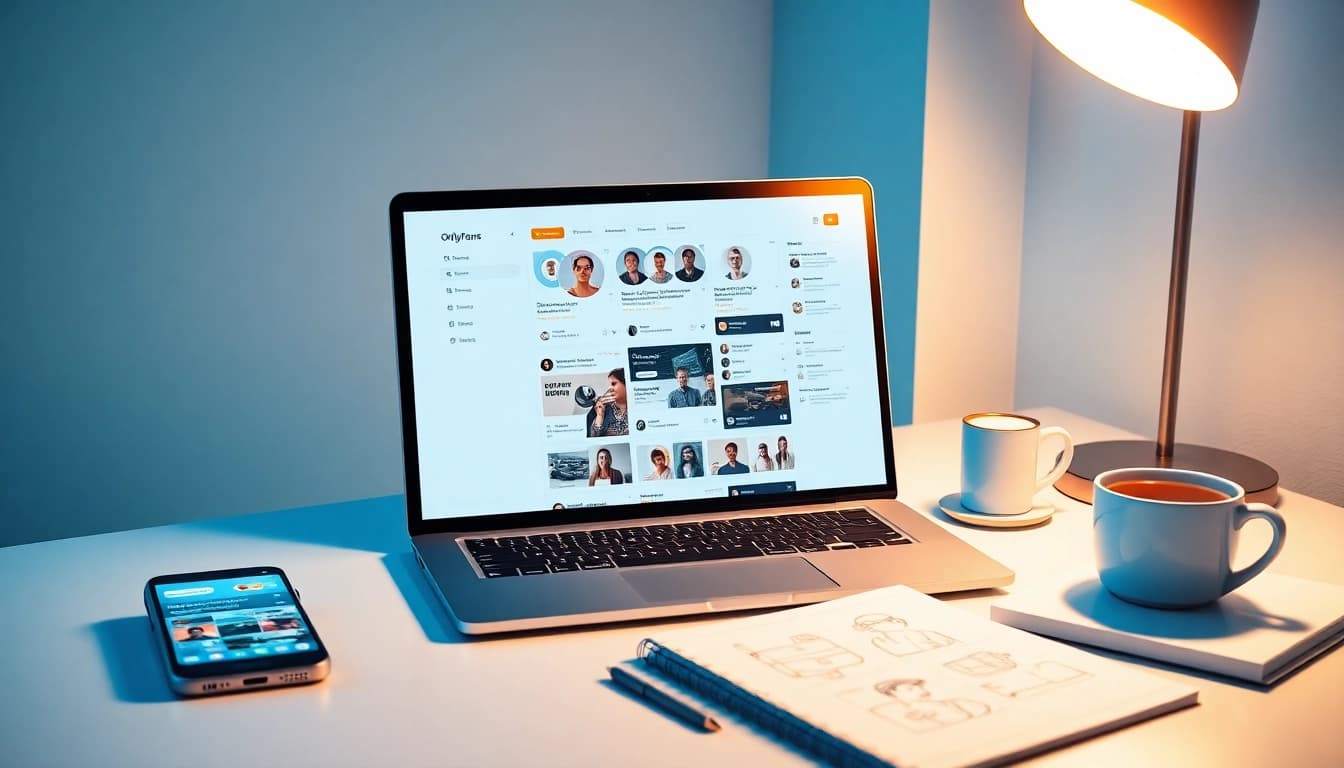 Find OnlyFans accounts through an innovative digital interface on a laptop in a modern workspace.