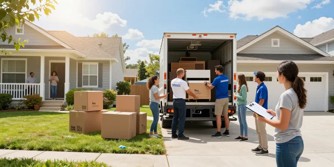 Local movers near me handling a home relocation with care and professionalism in a bright neighborhood.