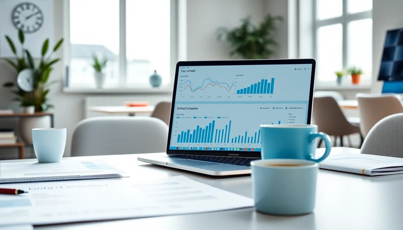Enhance Contract Management effectiveness with a sleek laptop in a modern office setting.