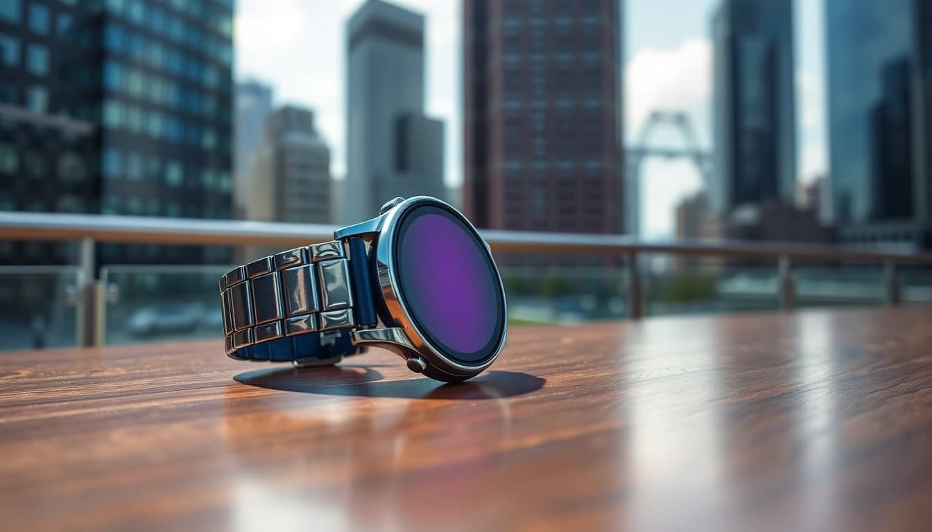 Finesse Smart Watch highlighting its sleek design and modern features on a stylish tabletop.