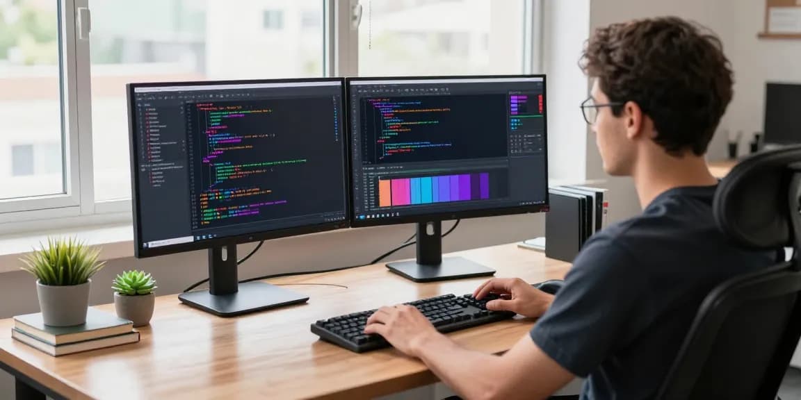 Developer using Snipaste for coding efficiency in a bright office environment.