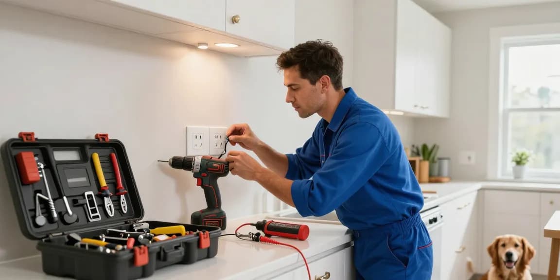 Qualified electrician installing new electrical outlets; see more details about our reliable services.