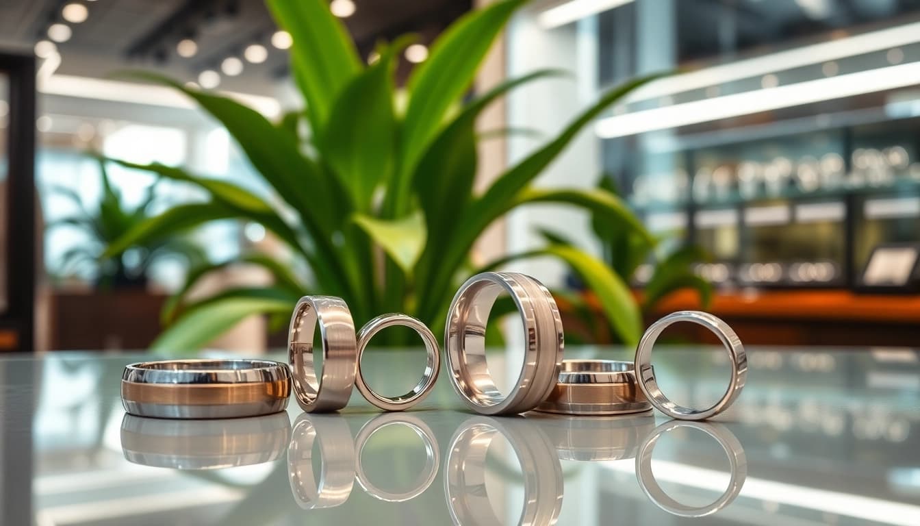 Showcasing tungsten rings with elegant design and metallic sheen, perfect for lasting elegance.