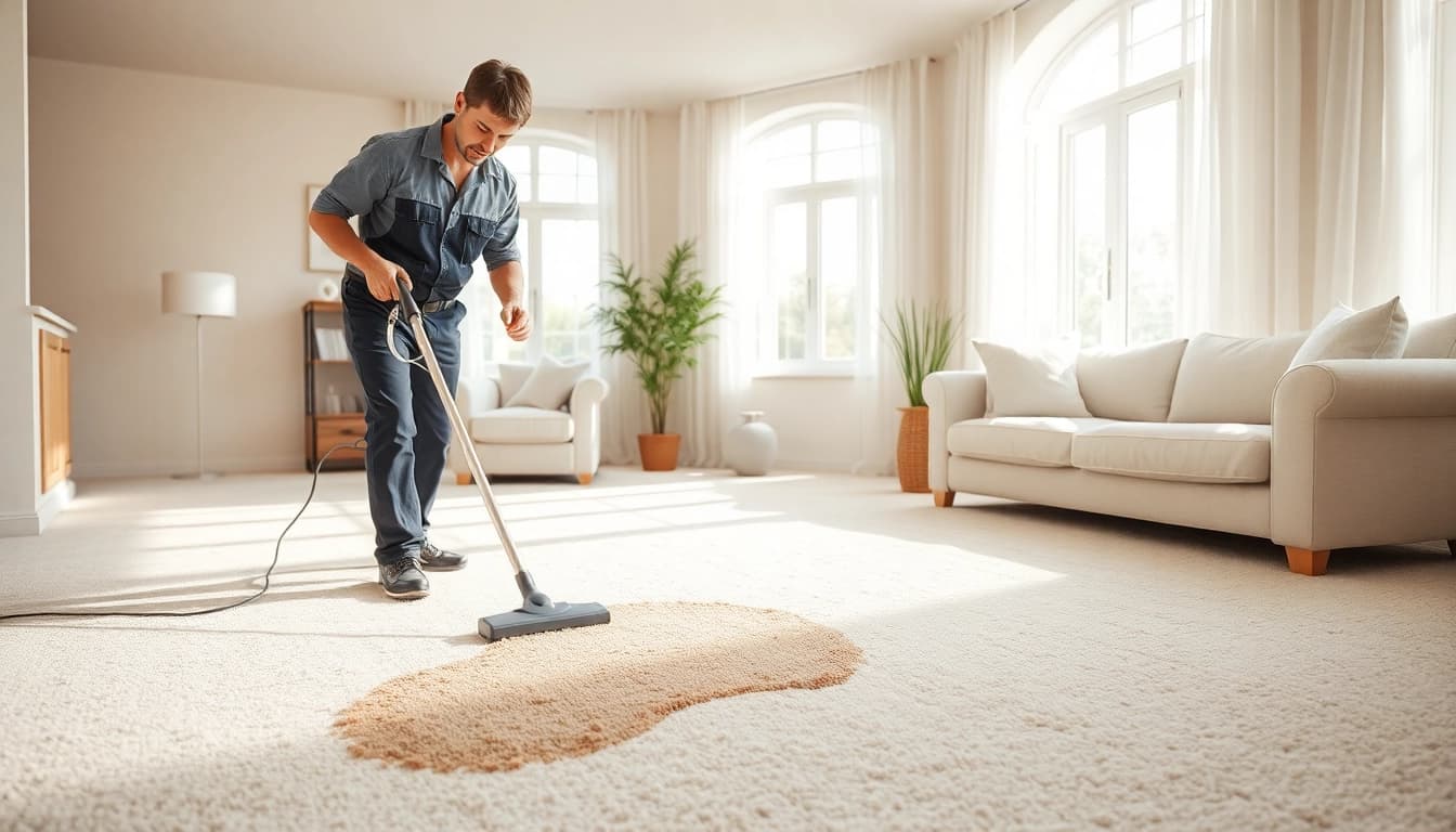 Best carpet cleaning company demonstrating expert service in a sunlit living room.