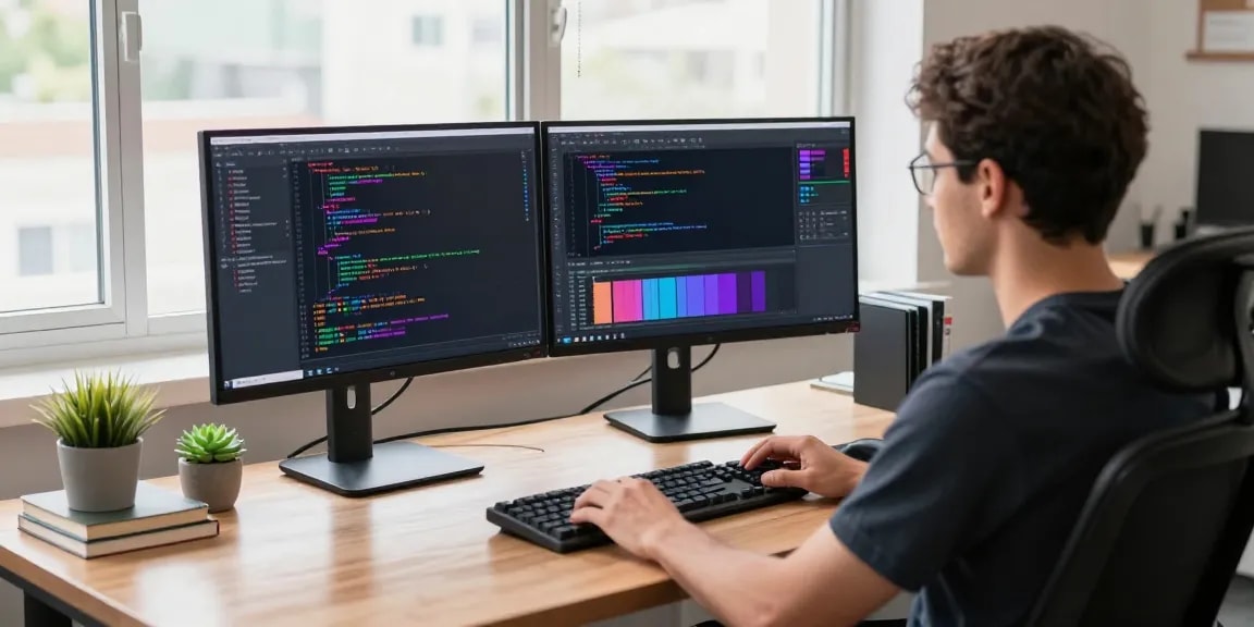 Developer using Snipaste for coding efficiency in a bright office environment.