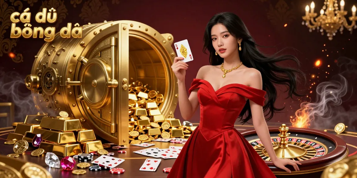 Cá độ bóng đá: Stunning illustration of sports betting with a beautiful Asian woman and golden elements.