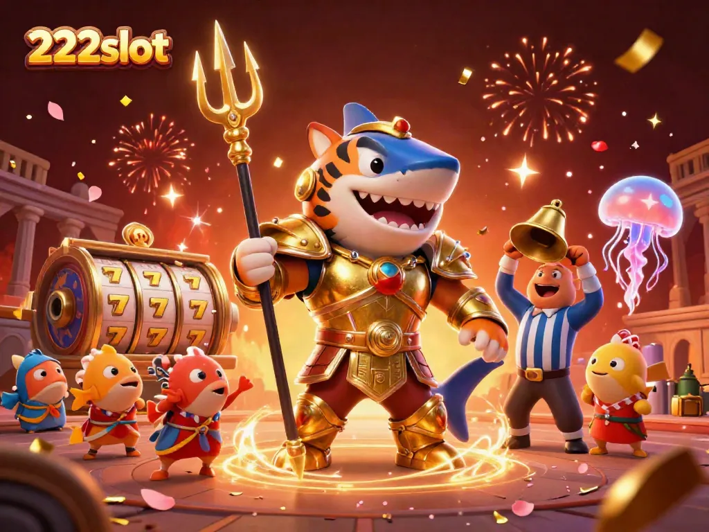 Gamer beraksi di 222slot dengan simbol slot dan koin keberuntungan berkilauan.