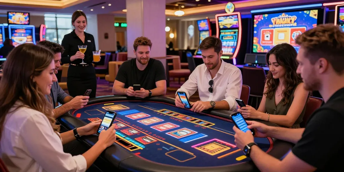 Players enjoying games at casinos that accept credit cards, surrounded by vibrant decor and promotions.