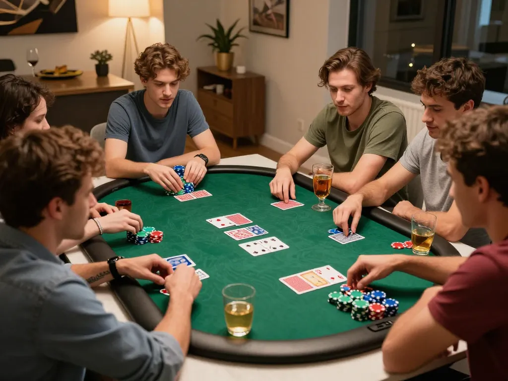 Canada online casinos reddit community members enjoying poker night with focused gameplay and vibrant atmosphere.