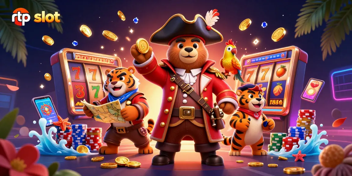 Engage with the rtp slot experience featuring a pirate bear, tiger, and golden gems igniting excitement.