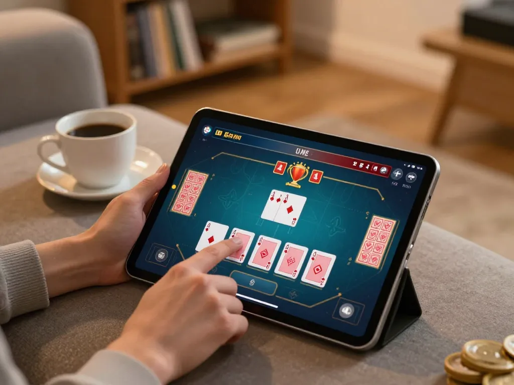 Players engaging with migliori casino online stranieri on tablet in cozy living room.