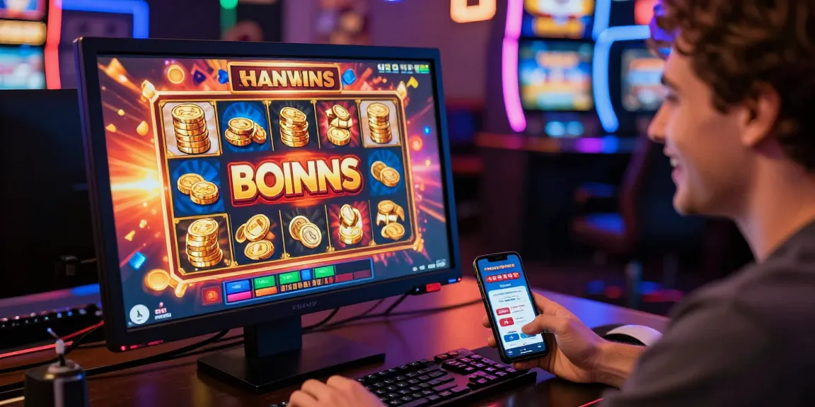 Engaged player enjoying bonus buy slots UK on a desktop, showcasing vibrant graphics and exciting features.