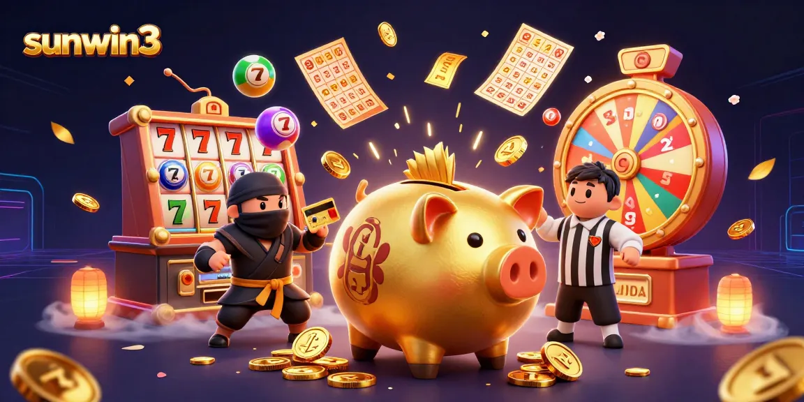 Players enjoy slots and games at sunwin3, featuring vibrant colors and dynamic casino action.