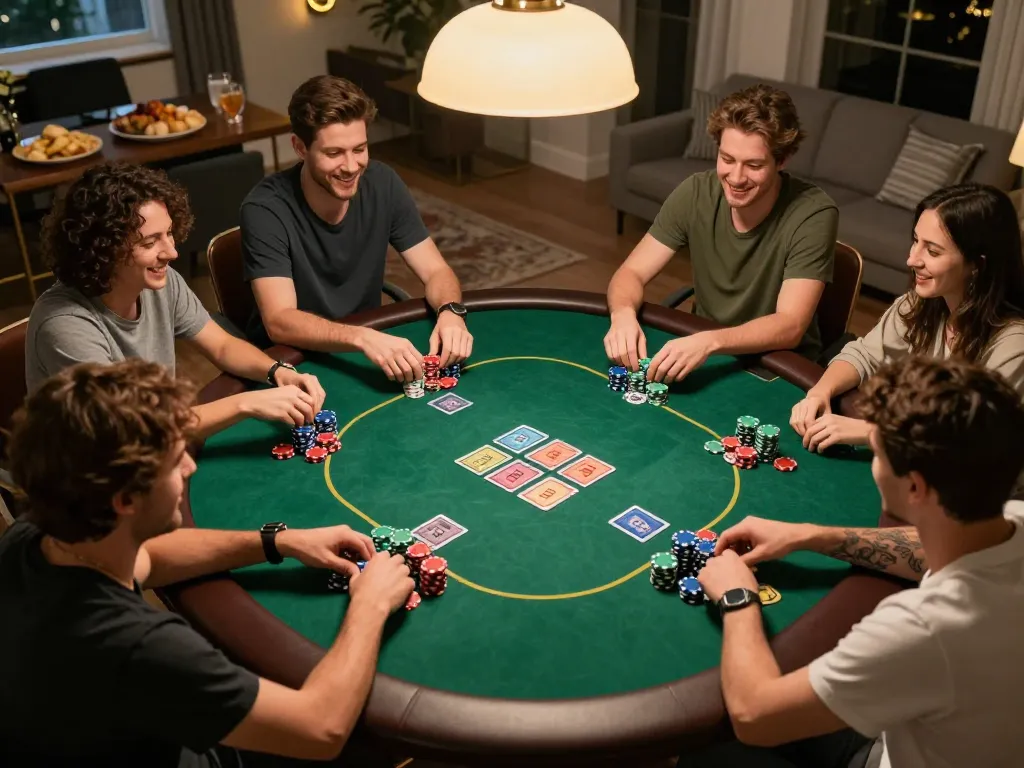 Players enjoying a thrilling poker night at home, showcasing the excitement of lv88.com gaming.