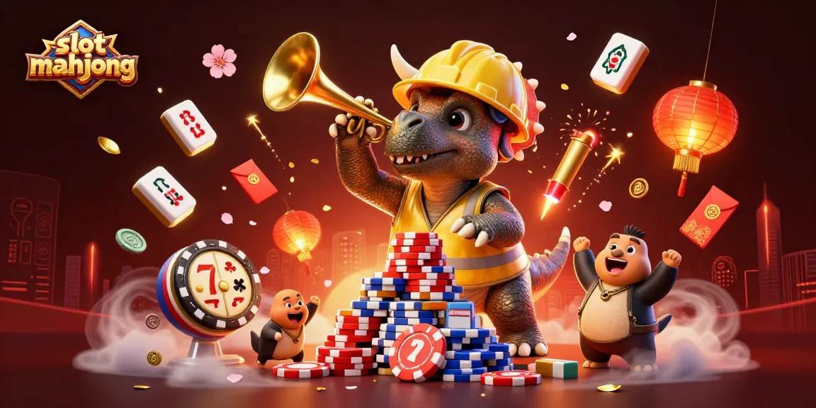 Engage with slot mahjong in a vibrant, dynamic 3D casino illustration featuring celebratory elements.