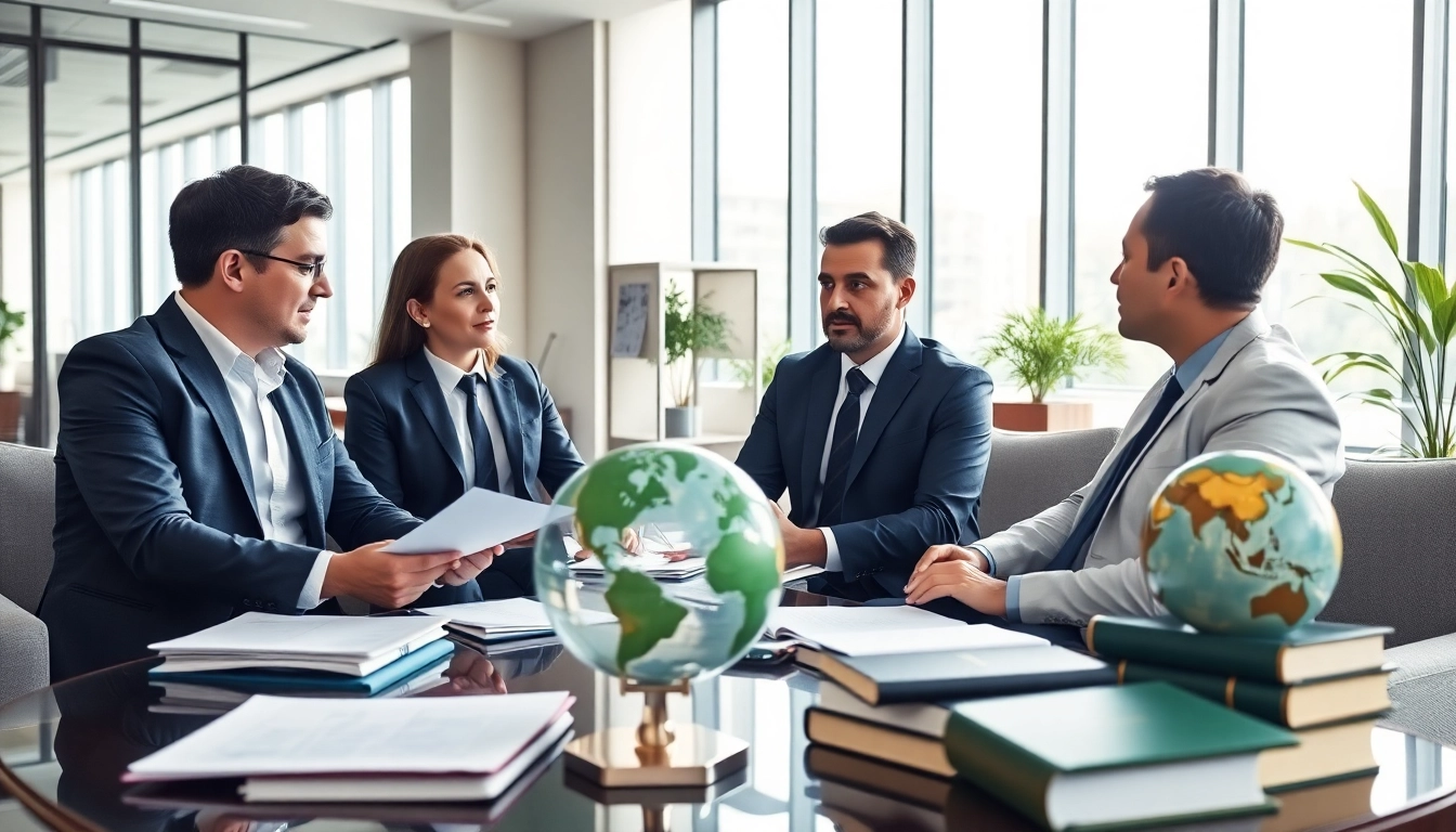 Grenzüberschreitende Rechtsdurchsetzung rechtspraktische Diskussion in einem modernen Büro.