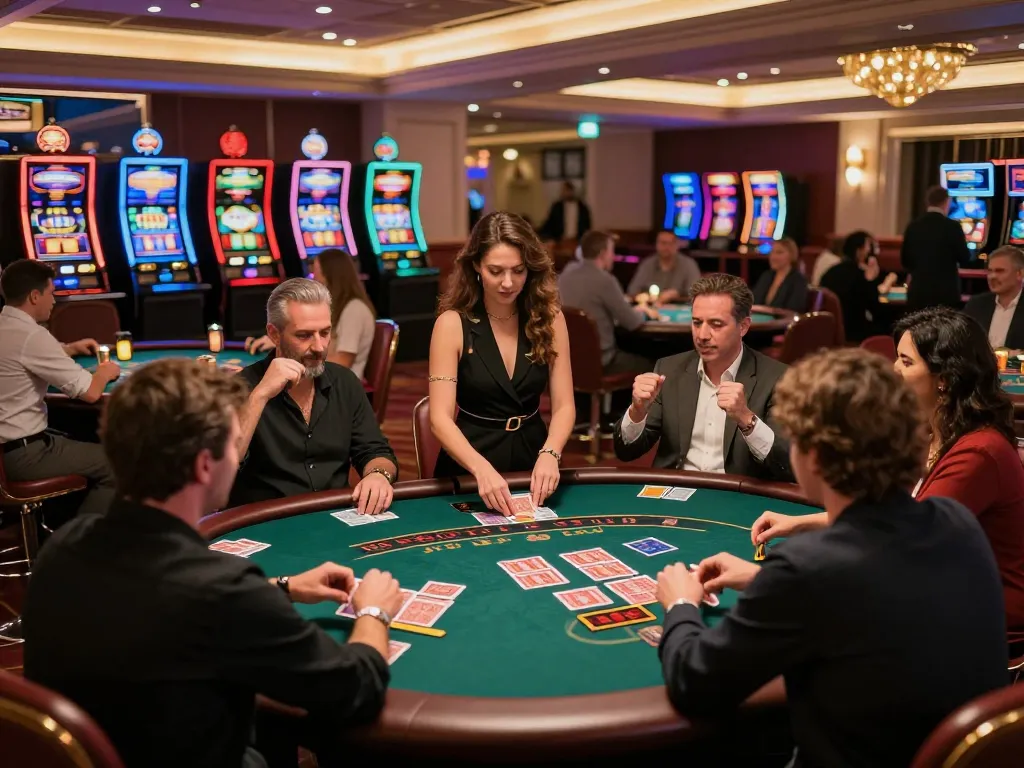 Migliori casino online europei with players engaged in card games and vibrant casino atmosphere