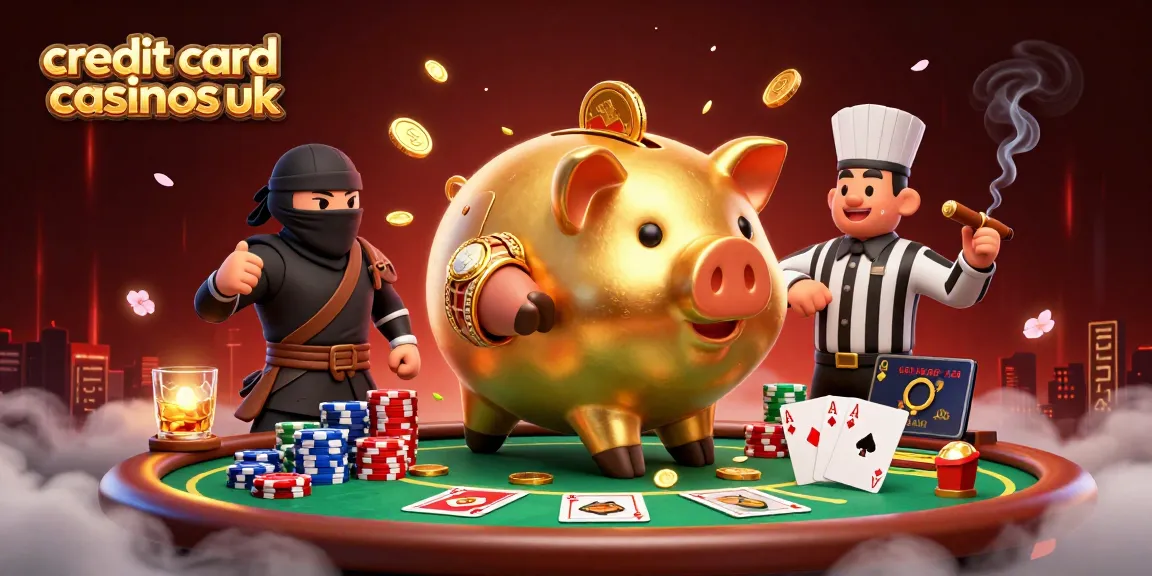 Engaging illustration showcasing credit card casinos uk with dynamic casino action and charming characters.