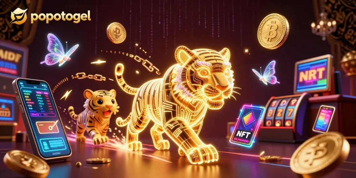 Spin to win with popotogel's vibrant gaming experience featuring a golden tiger and digital elements.