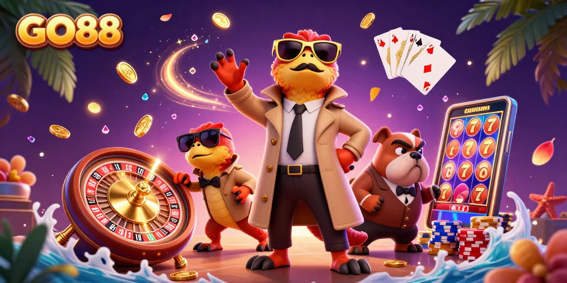 Experience the thrill of GO88 with raptors in a trench coat entering a VIP casino