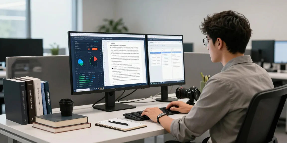 Technician using advanced AI technology to detect fraud in PDF for document verification in a modern workspace.