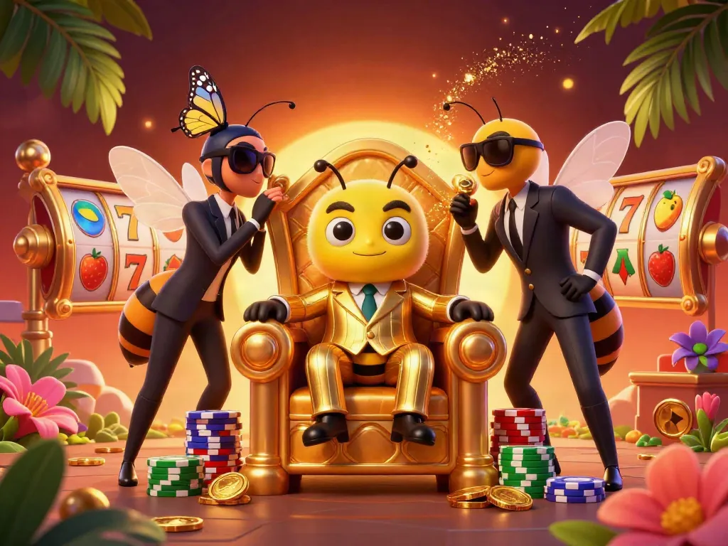Menangkan Slot Jackpot dengan karakter kartun beruang dan wasp di kasino mewah.