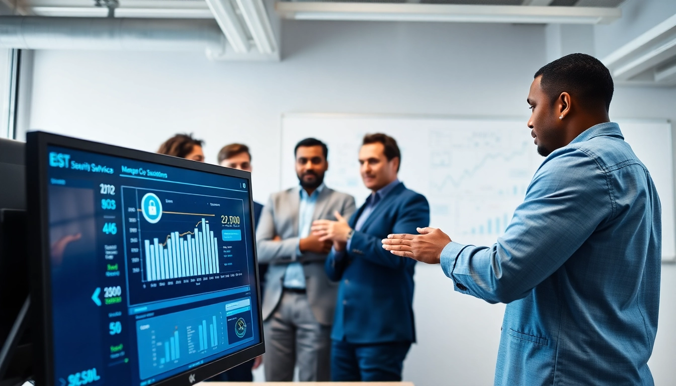 Team delivering managed cybersecurity services in a modern office environment.