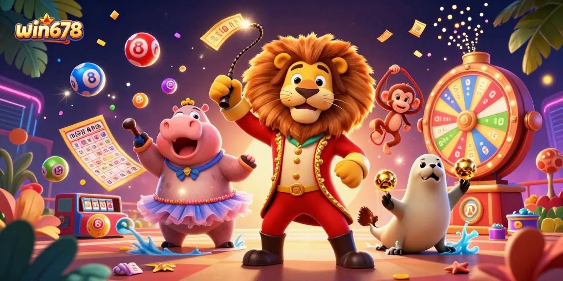 Spin to win678 with exciting lottery balls and fun casino characters in vibrant 3D