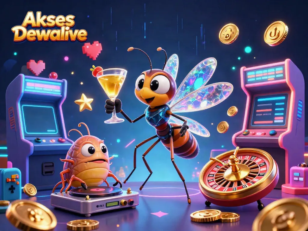 Engage with Akses Dewalive through a vibrant 3D illustration showcasing the casino experience and gaming excitement