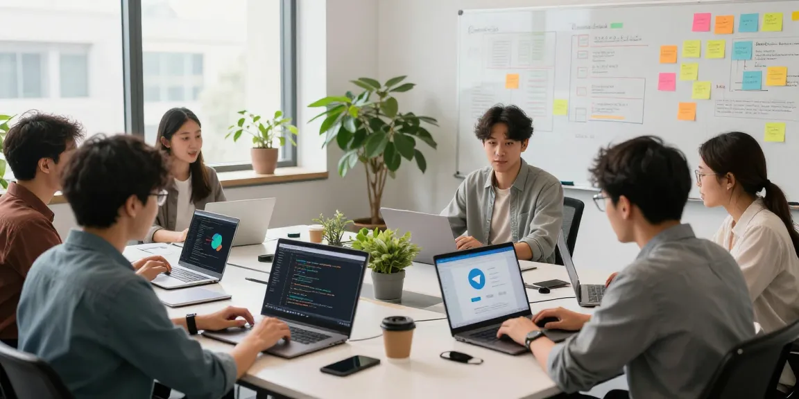 Developers collaborating on 纸飞机中文版 in a modern tech workspace.