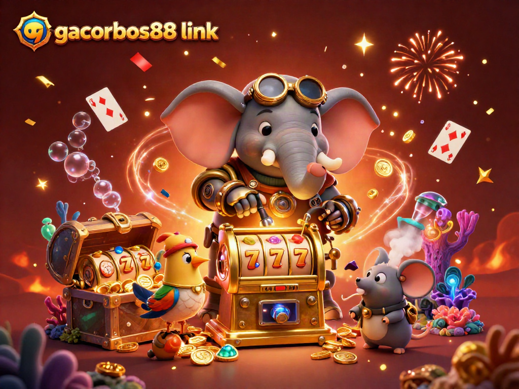 Spin to win at gacorbos88 link with a steampunk elephant and treasure-filled scene.