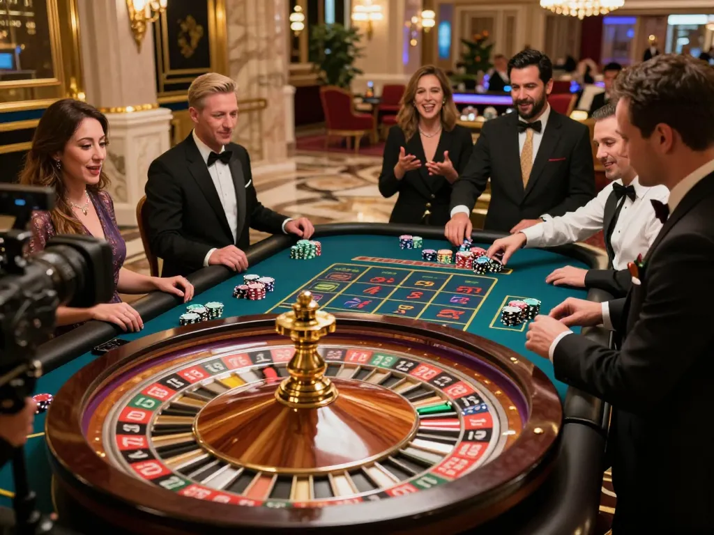 Players placing bets at an exquisite roulette table in an upscale casino, rr88co highlights the thrill of gambling.