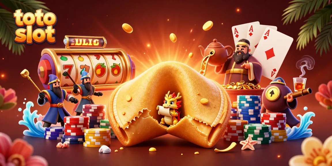 Mainkan permainan toto slot dengan karakter unik dan elemen kasino di latar belakang yang menawan.