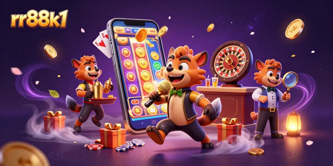 rr88k1 hyenas entertain at a vibrant comedy casino scene with games and golden coins.