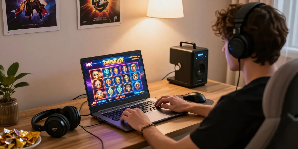 Engaging gameplay on a slot depo 1k site with vibrant graphics, cozy gaming setup.