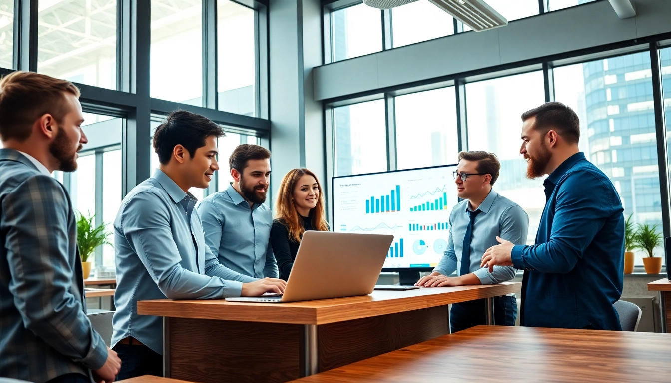 Team discussing agencia hubspot strategies in a modern office.
