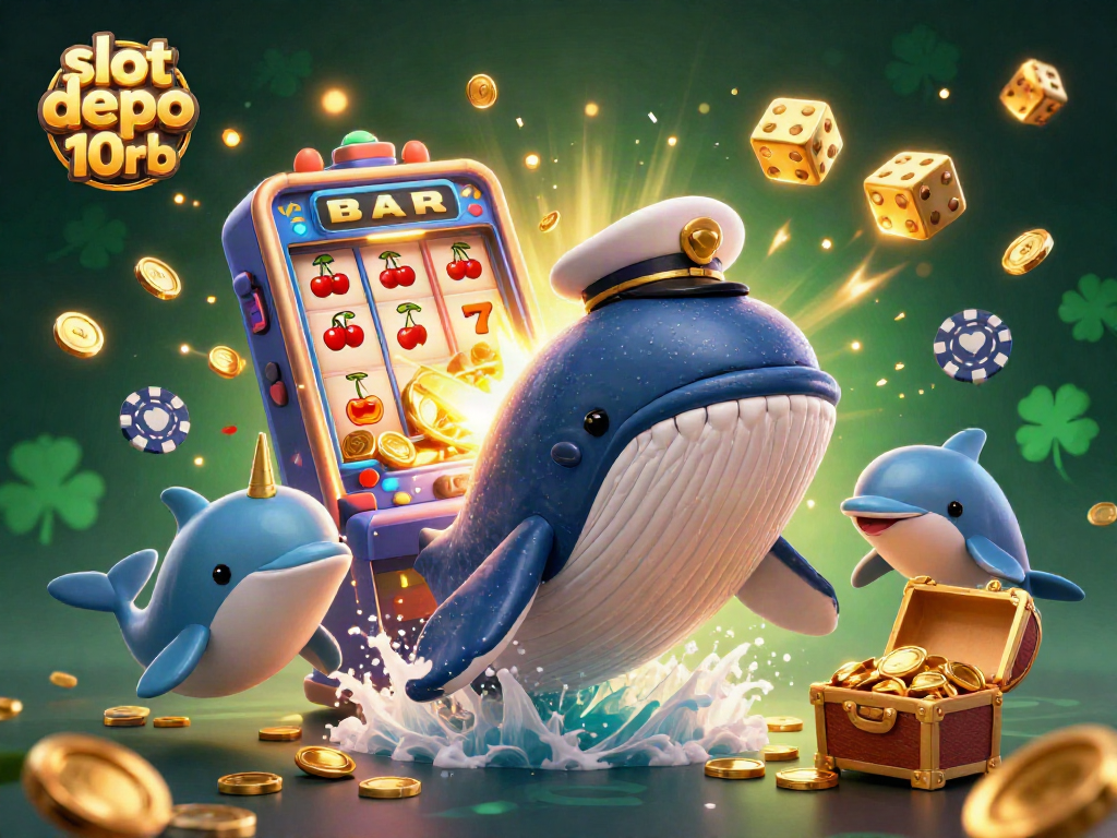 Experience thrilling gameplay with slot depo 10rb amidst animated 3D characters and casino elements.