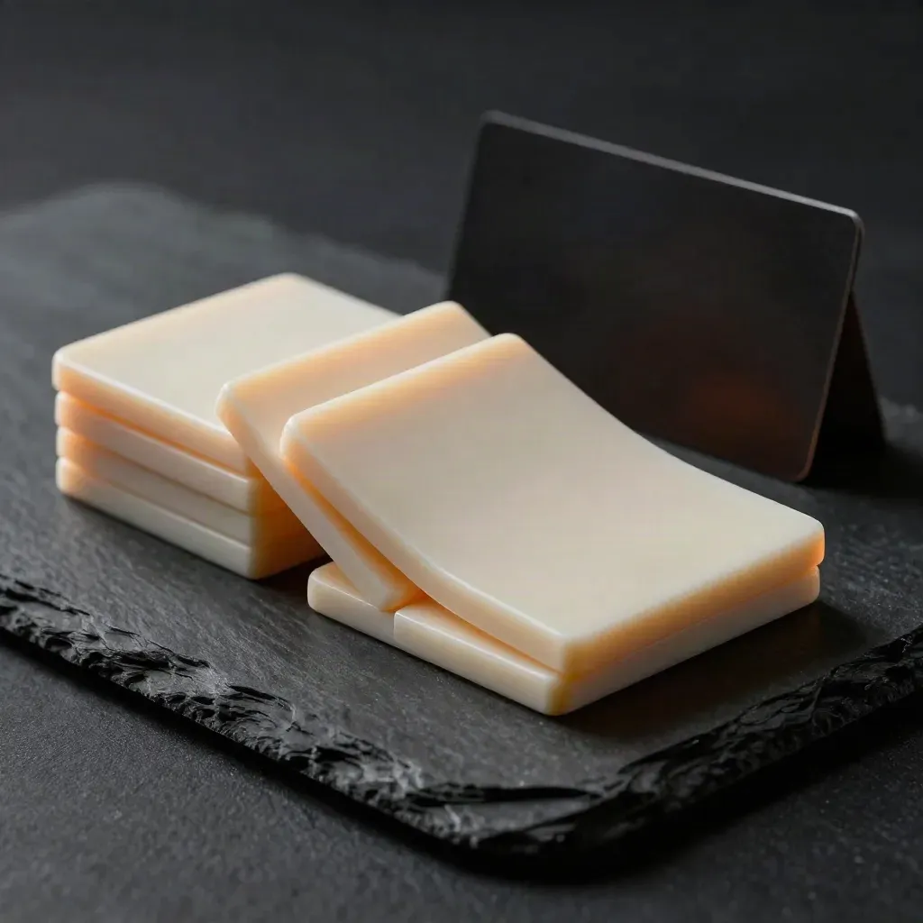 Blank name tiles shift across a slate board in dark studio light with ember-orange rim glow.