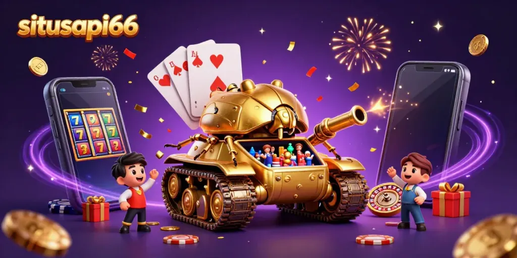 Engage with thrilling action at situsapi66 featuring a vibrant golden beetle tank casino illustration.