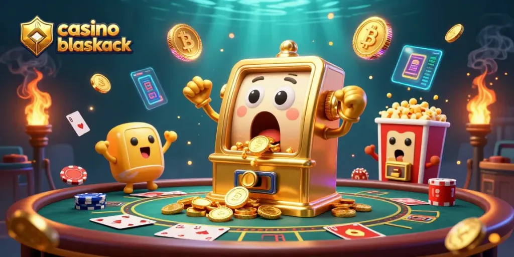 Disfruta del blackjack de casino con mesas llenas de cartas y fichas brillantes.