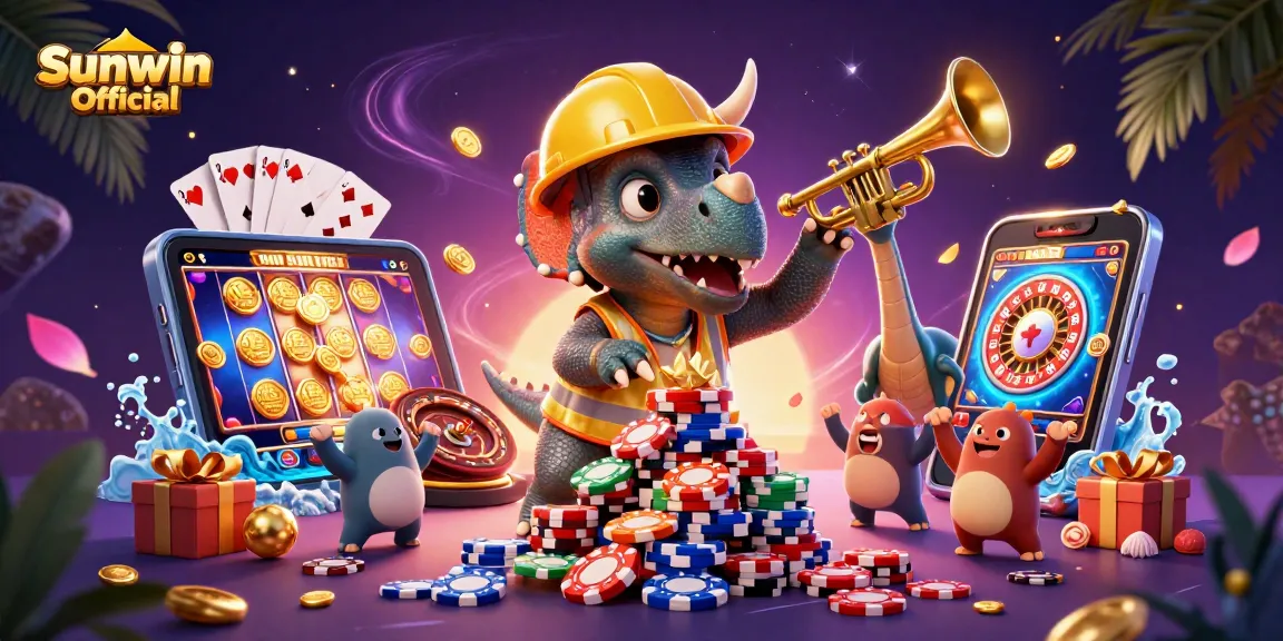 Engage with Sunwin Official through lively casino scenes featuring cheerful characters and dynamic gameplay.