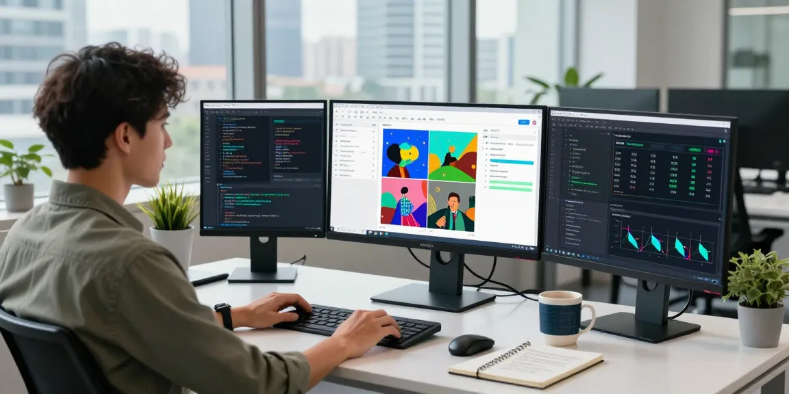 AI detector results analysis in a modern tech office with data scientist showcasing image analysis.