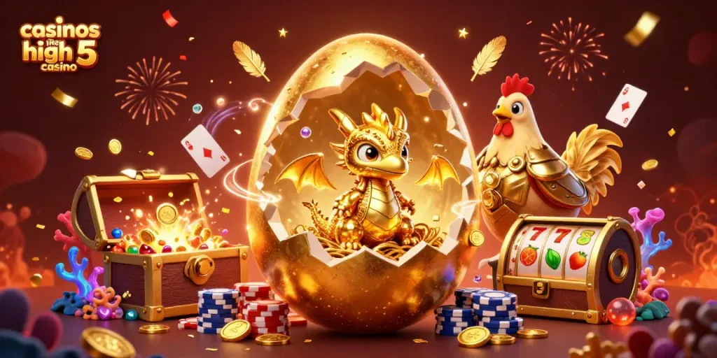 Play exciting games like slots in casinos like high 5 casino with thrilling gold and dragon elements.