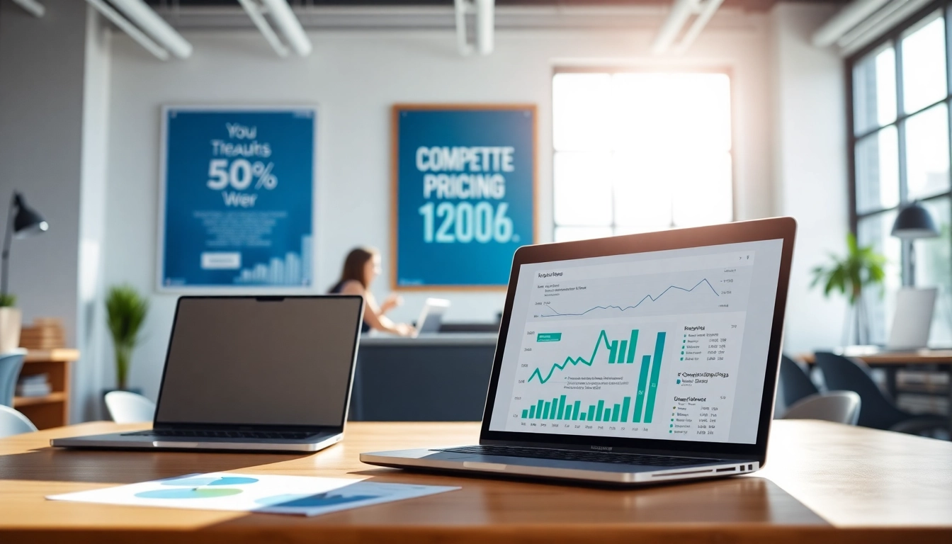 Analyze competitor pricing strategies with dynamic workspace visuals highlighting growth.