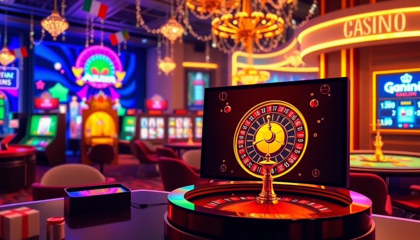 Engaging view of a Non gamstop casino Uk online gaming scene with vibrant colors and a lively atmosphere.