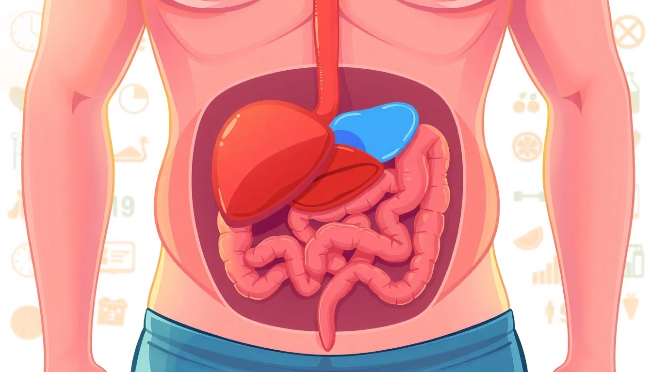 Explaining visceral fat around internal organs in an anatomical illustration.