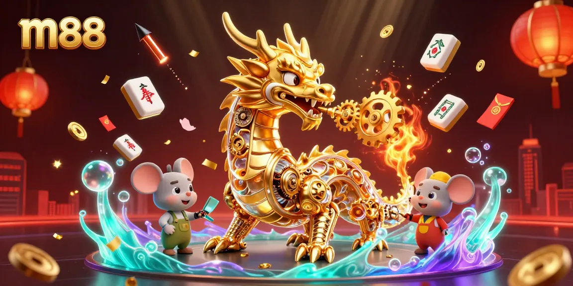 Experience thrilling gameplay at m88 with a dynamic illustration of a golden dragon and vibrant casino elements.
