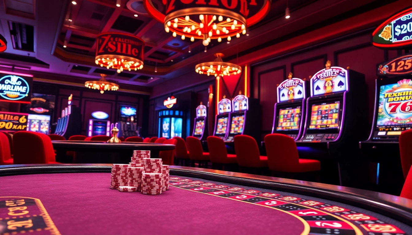 Experience exciting online gambling action at ta88 com featuring poker tables and vibrant slot machines.
